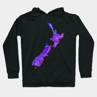 Colorful mandala art map of New Zealand with text in blue and violet Hoodie